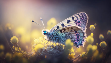 Butterfly on a flower in the grass. Nature background.の素材