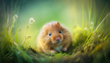Hamster in the grass. Animal in the nature. Wildlife scene.の素材