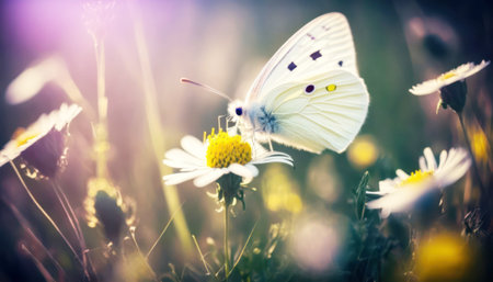 Butterfly on a flower in the meadow. Spring backgroundの素材