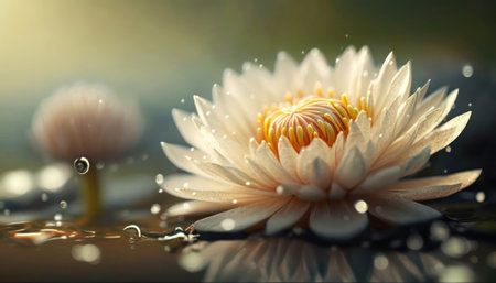 Beautiful lotus flower in the pond with sunlight and bokehの素材