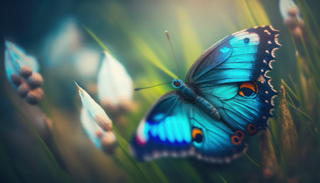 Butterfly on a flower in the meadow. Colorful butterfly in nature.の素材