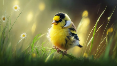 Goldfinch (Carduelis carduelis) in the grassの素材