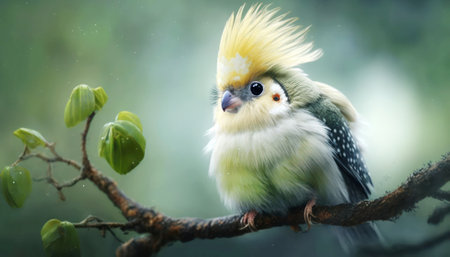 Cockatiel parrot on a tree branch in the rainの素材