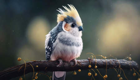 Cockatoo sitting on a branch in the rain. Birdの素材