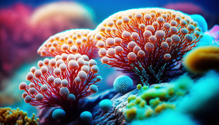 Colorful coral in the sea. Underwater world. 3d illustrationの素材