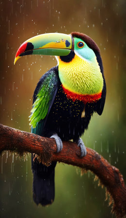 Toucan with rain drops in the background. Wildlife scene from nature.の素材