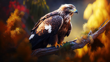Golden Eagle sitting on a branch in the forest. Wildlife scene.の素材