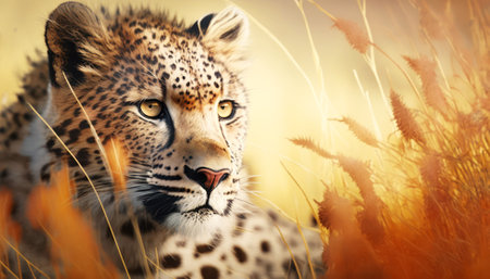Cheetah in the grass at sunset. Animal portrait in nature.の素材