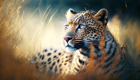 Leopard in the grass, Kruger National Park, South Africaの素材