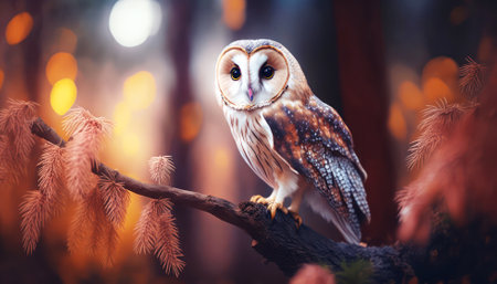 Tawny owl (Strix aluco) sitting on a branchの素材