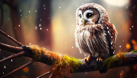 Beautiful owl sitting on a tree branch in the forest. Wildlife scene.の素材