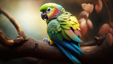 Beautiful colorful parrot sitting on a branch in the forest.の素材