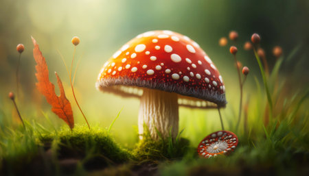 Amanita muscaria, fly agaric in the forestの素材