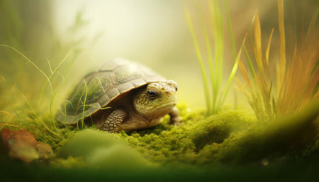 Turtle in the terrarium. Wildlife scene from the nature.の素材