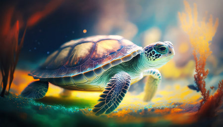 Turtle in the water, 3d rendering. Computer digital drawing.の素材