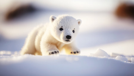 Polar bear cub on the pack ice, north of Svalbard Arctic Norwayの素材