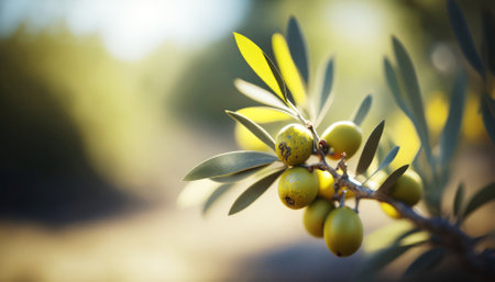 Olive branch with ripe olives on blurred background, selective focusの素材