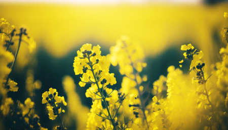 Blooming rapeseed field in the countryside. Selective focus.の素材