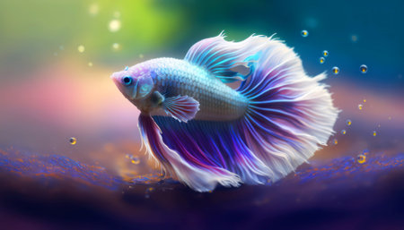 Capture the moving moment of blue siamese fighting fish isolated on black background. betta fish.の素材
