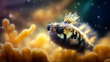 Tropical fish in aquarium. Beautiful underwater world with corals and tropical fish.の素材