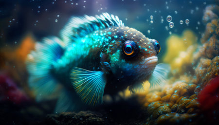Beautiful aquarium fish in the water. Underwater world aquarium.の素材