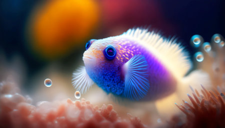 Colorful tropical fish swimming in the aquarium. Underwater life.の素材