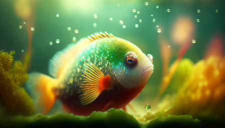 Beautiful tropical fish in an aquarium. Colorful underwater world.の素材