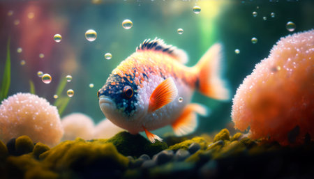 Tropical fish in an aquarium with bubbles. Underwater world.の素材