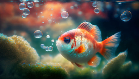Beautiful goldfish swimming in the aquarium. Underwater world.の素材