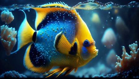 Tropical fish in aquarium. Underwater world. 3d renderingの素材