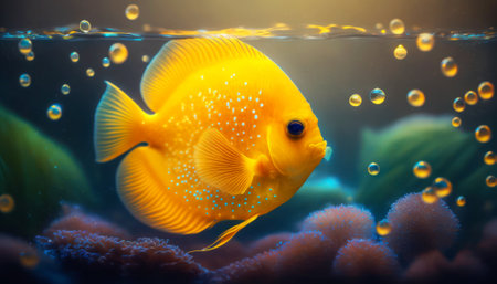 Yellow tropical fish in the aquarium. Underwater world. Marine life.の素材