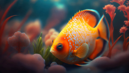 Tropical fish in the aquarium. Underwater world. 3d renderingの素材