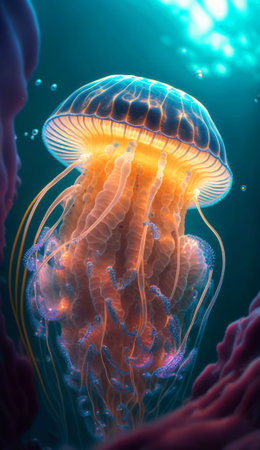 Jellyfish in the ocean, 3d rendering. Computer digital drawing.の素材