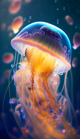 Jellyfish in the water. Underwater world. 3d illustrationの素材