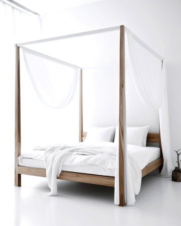 Bed in a modern bedroom. 3d rendering, 3d illustration.の素材