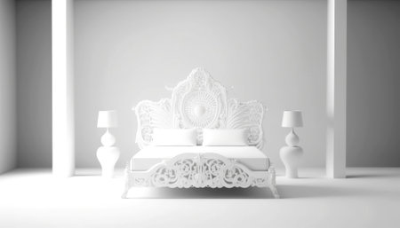 3d rendering of a white bed with a lamp in the roomの素材