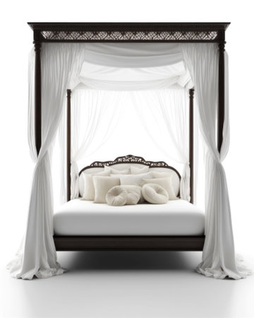 3d render of a double bed with white fabric on a white backgroundの素材