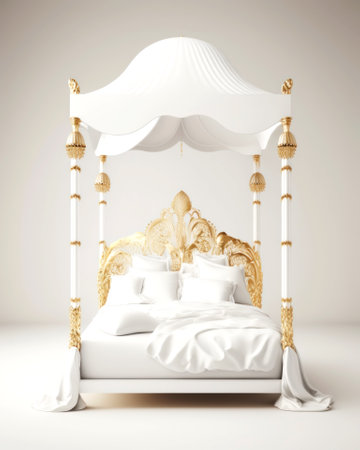 3d rendering of a double bed in a classic style with gold decorの素材