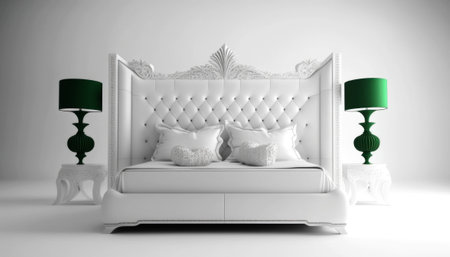 Luxury white double bed with pillows and a lamp. 3d renderingの素材