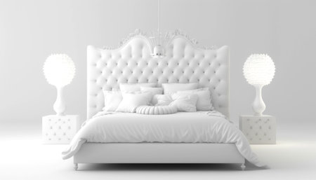 3d rendering of a white bed with pillows in the interiorの素材