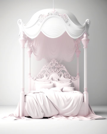 pink queen-size bed in vintage style. 3d renderingの素材