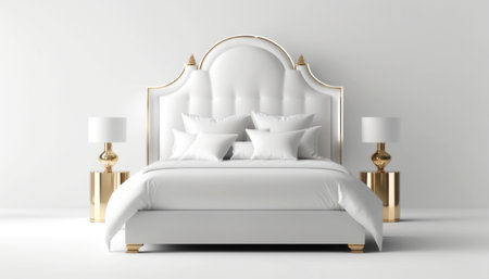 3d rendering of a bedroom in a modern style with gold furnitureの素材