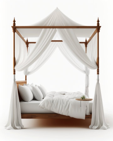 Bed with a canopy on a white background. 3d rendering.の素材