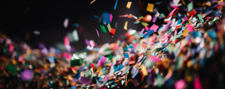Colorful confetti falling on a black background. 3d renderingの素材