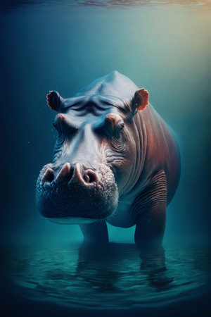 Hippopotamus in the water. Animal portrait. Studio shot.の素材
