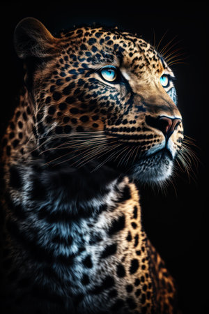 Portrait of a leopard on a black background in the studio.の素材