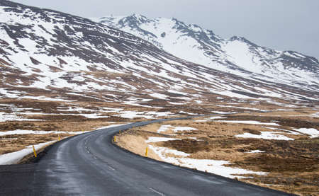 Road curve and landscape in Icelandの写真素材