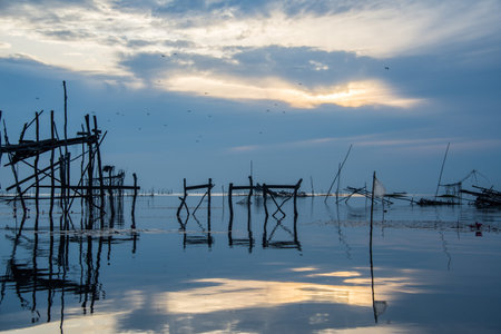 this is a photo of reflection of ruin fisherman toolの写真素材