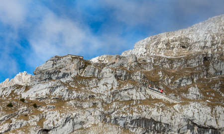 this is a photo of cog-railway at mount pilatusの写真素材