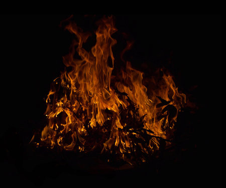 Fire flames on black background
